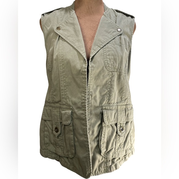 Tommy Hilfiger Olive Green Utility Vest 100% Cotton Like New - Picture 2 of 7